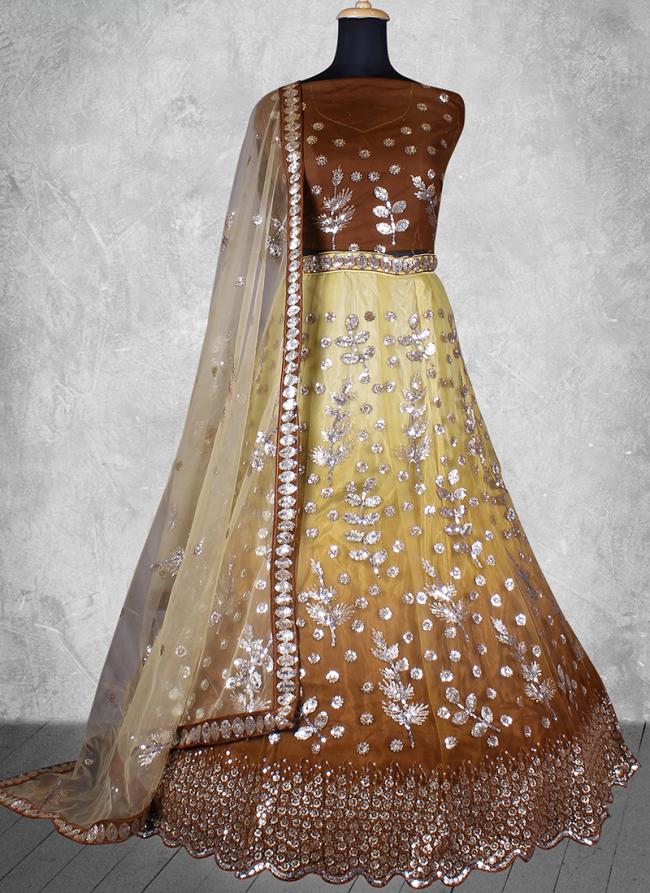 Net Mustard Wedding Wear Sequins Work Lehenga Choli